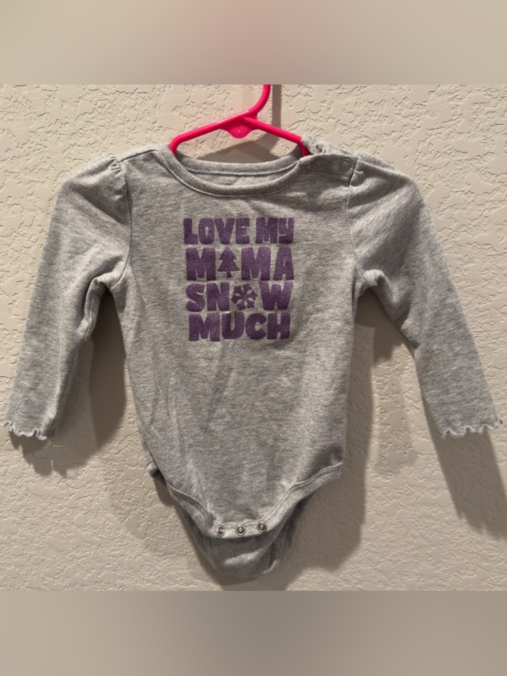 Garanimals Gray Long-Sleeve Bodysuit with Purple Glitter Text